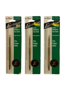 Eversharp Jumbo Black Medium Ballpoint Pen Refills Set of 3 For Paper Mate SJP4